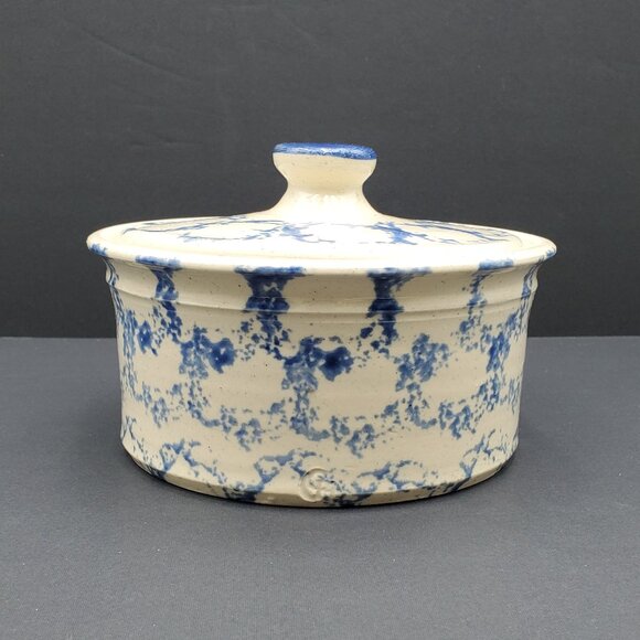 Westerwald Pottery Crock with Lid Spongeware Butter Pot Lidded Canister Jar - Picture 2 of 7